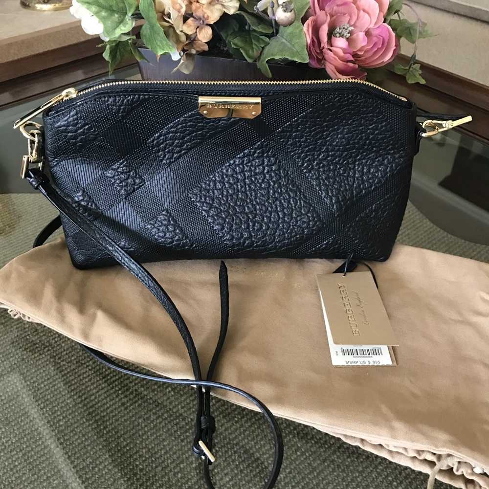 BURBERRY Black Grain Calfskin Check Embossed MINT!